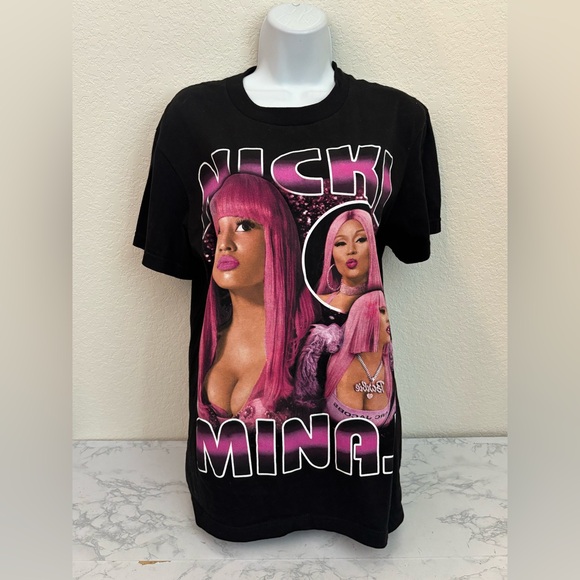 Suna Tops - Nicki Minaj Pink Black Concert Merch Rap Short Sleeve T Shirt Womens M Suna